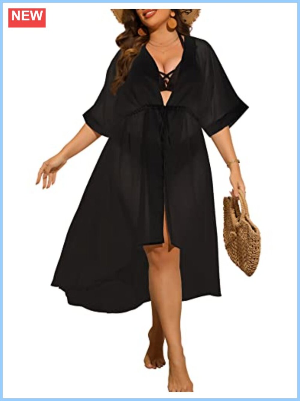 Women Plus Size Chiffon Open Front Kimono Cardigan Cover Up Swim Beachwear